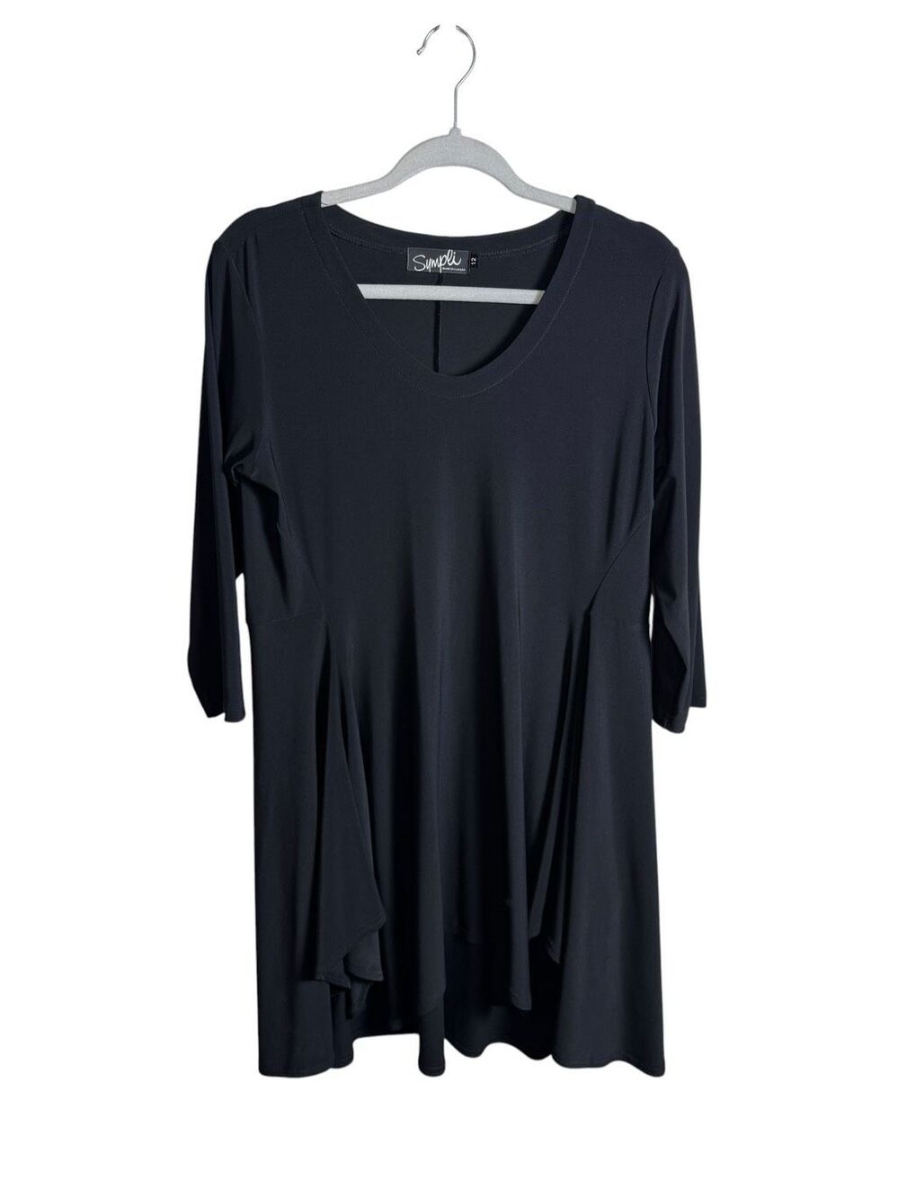 Sympli Boxy Black Tunic Top Size 12 Long Sleeve Crewneck Lagenlook